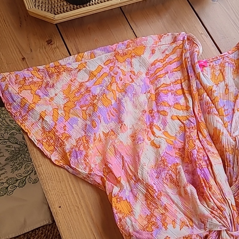 Colorful Wrinkled Gauze Wrap Dress - Picture 6 of 9